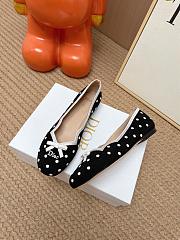 Colestore Dior Romance Ballet Flat Black Cotton Embroidered with White PolkaDior Motif - 3