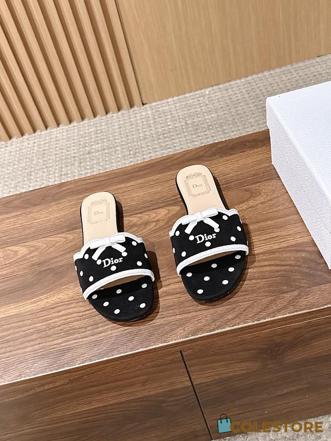 Colestore Dway Slide Black Cotton Embroidered with White PolkaDior Motif - 1