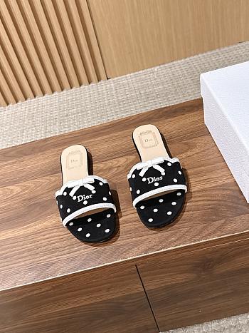 Colestore Dway Slide Black Cotton Embroidered with White PolkaDior Motif