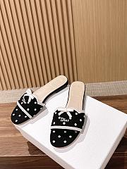 Colestore Dway Slide Black Cotton Embroidered with White PolkaDior Motif - 2