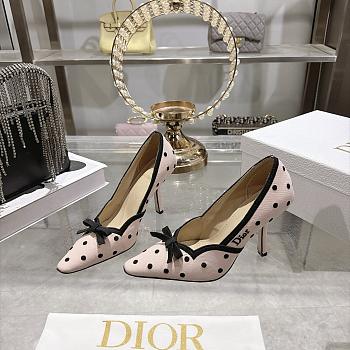 Colestore Dior Romance Pump Pink Cotton Embroidered with Black PolkaDior Motif