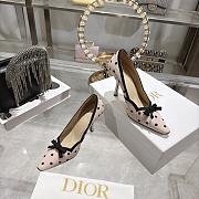 Colestore Dior Romance Pump Pink Cotton Embroidered with Black PolkaDior Motif - 5