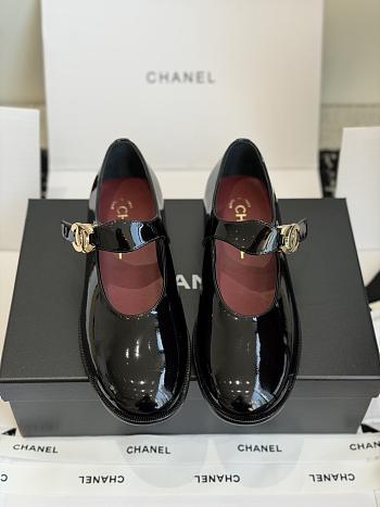 Colestore Chanel Mary Jane Flats Patent Leather Black with Gold CC Turnlock