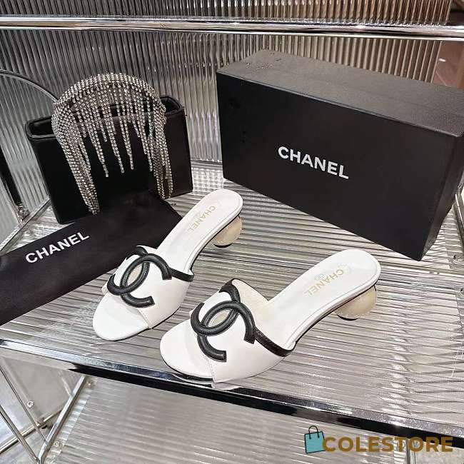 Colestore Chanel Mules  Lambskin  White & Black - 1