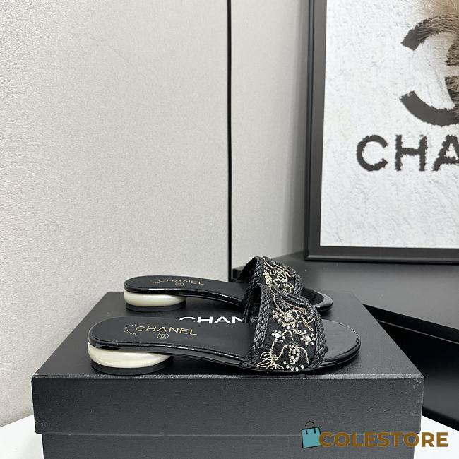 Colestore Chanel embroidered fabric mules/slides  - 1