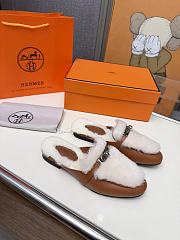 Colestore Hermes Oz mule Naturel / Écru in goatskin and shearling with iconic Kelly buckle - 1