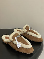 Colestore Hermes Oz mule Miel / Écru in suede goatskin and shearling - 1