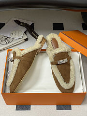 Colestore Hermes Oz mule Miel / Écru in suede goatskin and shearling - 6