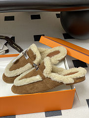 Colestore Hermes Oz mule Miel / Écru in suede goatskin and shearling - 4