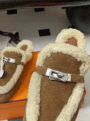 Colestore Hermes Oz mule Miel / Écru in suede goatskin and shearling - 3