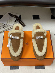 Colestore Hermes Oz mule Miel / Écru in suede goatskin and shearling - 2