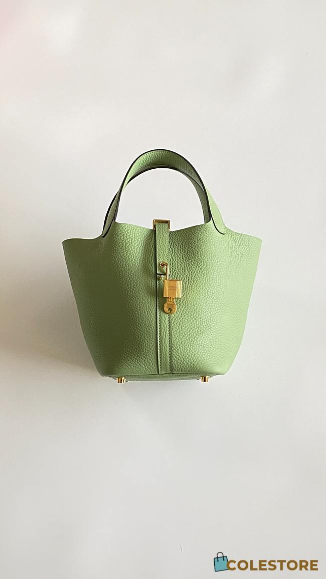 	 Colestore Hermes Picotin Lock 18 Vert Criquet Clemence Gold Hardware - 1