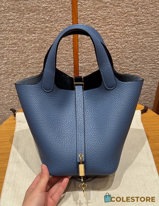 Colestore Hermes Picotin Lock 18 Blue Agate Clemence Gold Hardware - 1