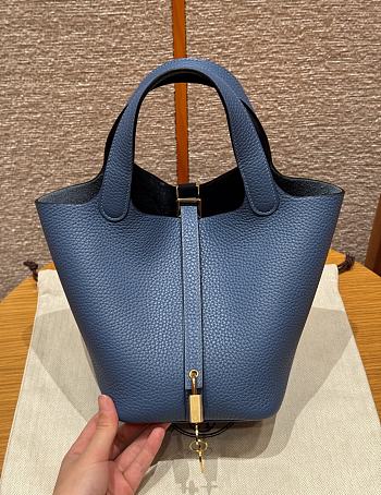 Colestore Hermes Picotin Lock 18 Blue Agate Clemence Gold Hardware