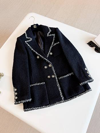 Colestore Chanel Vintage Black Tweed Jacket with Braided Trim and Gold CC Buttons