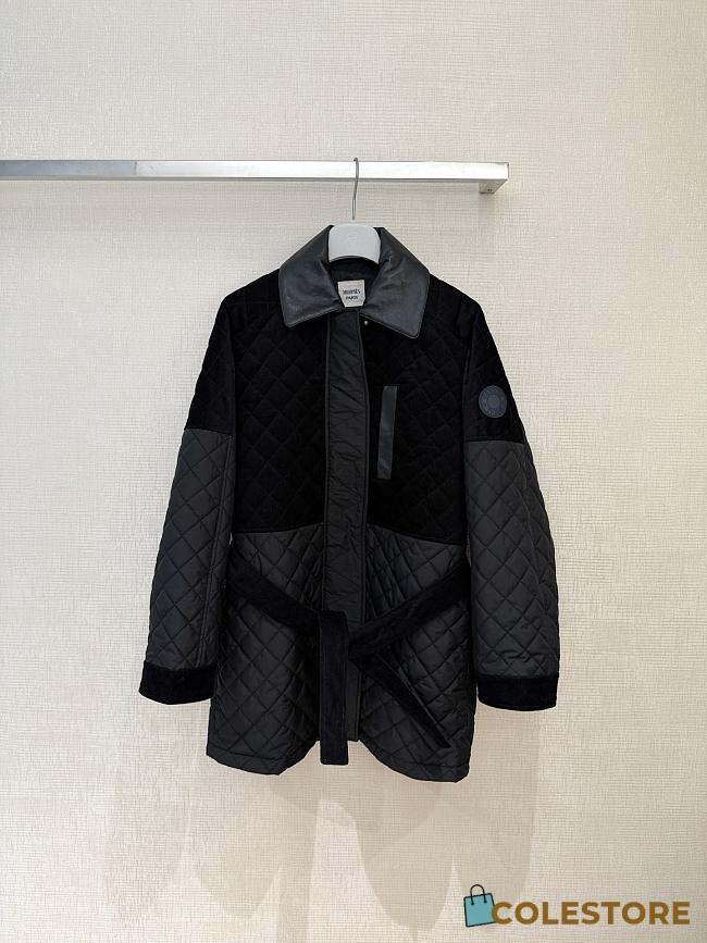 Colestore Hermes Mixed leather coat Noir in plume canvas and ribbed velvet - 1