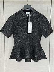 Colestore Dior Short-sleeved peplum sweater Black technical knit with silver sequins - 1