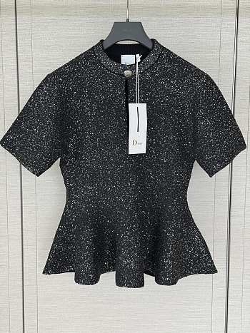 Colestore Dior Short-sleeved peplum sweater Black technical knit with silver sequins
