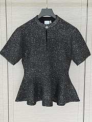 Colestore Dior Short-sleeved peplum sweater Black technical knit with silver sequins - 5