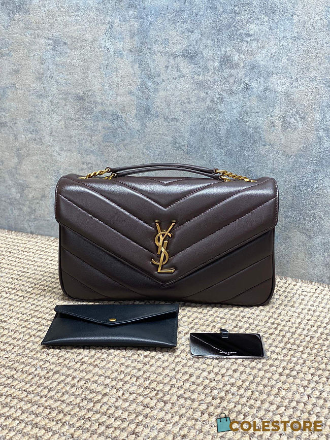 Colestore YSL Saint Laurent LOULOU medium in MATELASSÉ lambskin DEEP HICKORY 29x17x8cm - 1