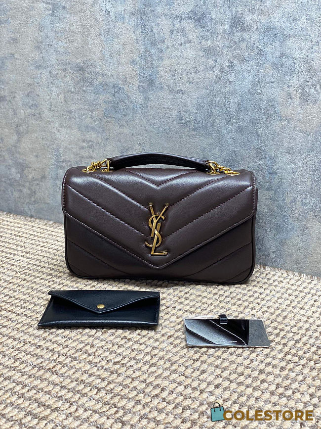 Colestore YSL Saint Laurent LOULOU small in MATELASSÉ lambskin DEEP HICKORY 24x14x6cm - 1