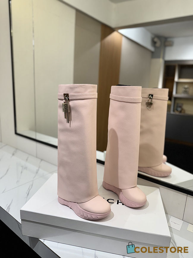 Colestore Givenchy Light Pink Grained Leather 'Shark Lock Biker' Tall Boots - 1