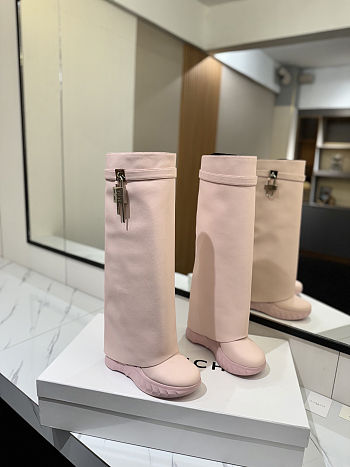 Colestore Givenchy Light Pink Grained Leather 'Shark Lock Biker' Tall Boots