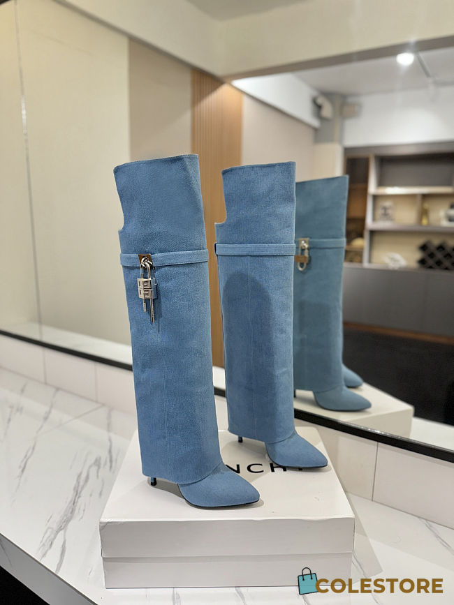  Colestore Givenchy Shark Lock Stiletto Over-the-knee Boots Washed Denim - 1