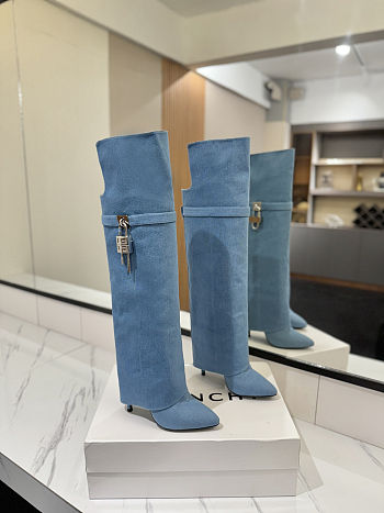  Colestore Givenchy Shark Lock Stiletto Over-the-knee Boots Washed Denim