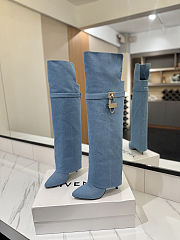  Colestore Givenchy Shark Lock Stiletto Over-the-knee Boots Washed Denim - 3