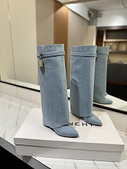 Colestore Givenchy Shark Lock denim knee-high boots Blue Washed Denim - 1