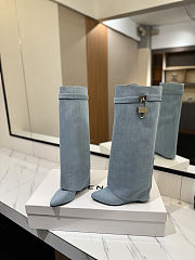 Colestore Givenchy Shark Lock denim knee-high boots Blue Washed Denim - 6