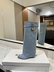 Colestore Givenchy Shark Lock denim knee-high boots Blue Washed Denim - 5