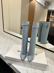 Colestore Givenchy Shark Lock denim knee-high boots Blue Washed Denim - 4