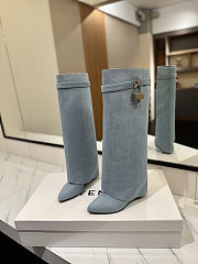 Colestore Givenchy Shark Lock denim knee-high boots Blue Washed Denim - 2