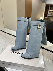 Colestore Givenchy Shark Lock denim knee-high boots Blue Washed Denim - 3
