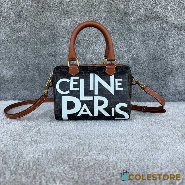 Colestore  CELINE SMALL BOSTON IN Triomphe Canvas Alphabet Print TAN / WHITE 20 x 14 x 10cm - 1