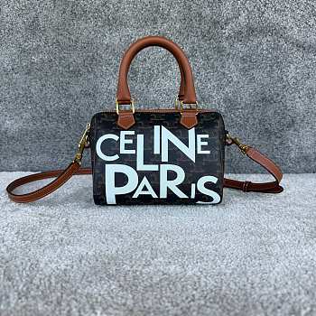 Colestore  CELINE SMALL BOSTON IN Triomphe Canvas Alphabet Print TAN / WHITE 20 x 14 x 10cm