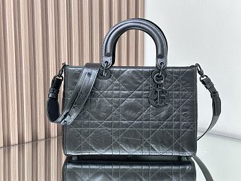 Colestore Dior Large Lady D-Sire Bag Black Macrocannage Crinkled Calfskin 30 x 20 x 13 cm
