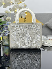 Colestore Dior Medium Lady Dior Bag – White Embellished/Beaded Heart Design 24 x 20 x 11 cm - 2