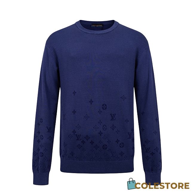 Colestore Louis Vuitton Gradient Signature Flock Print Long-Sleeved Crewneck Navy Blue - 1