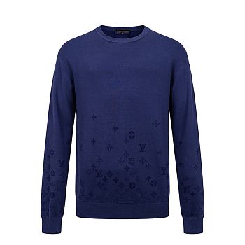 Colestore Louis Vuitton Gradient Signature Flock Print Long-Sleeved Crewneck Navy Blue