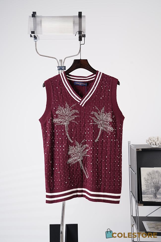Colestore Louis Vuitton Spring/Summer 2027 Palm Tree Embroidered Knit Vest Deep Burgundy - 1