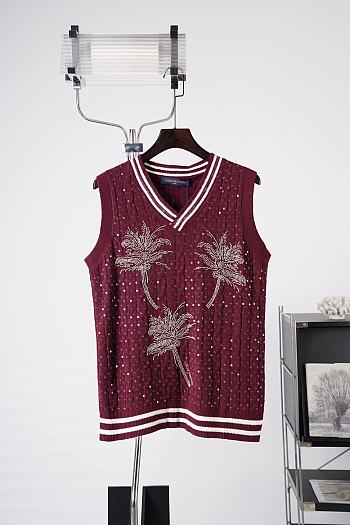 Colestore Louis Vuitton Spring/Summer 2027 Palm Tree Embroidered Knit Vest Deep Burgundy