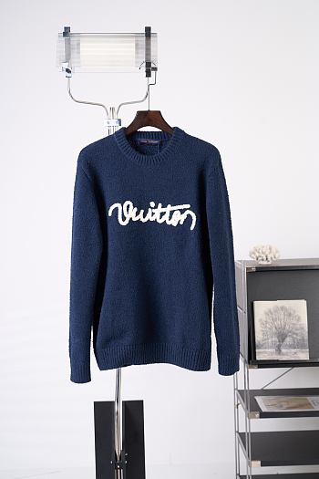 Colestore Louis Vuitton Embroidered Signature Long-Sleeved Crewneck Navy Blue