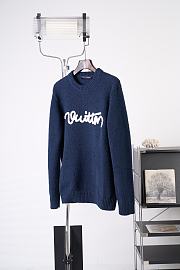 Colestore Louis Vuitton Embroidered Signature Long-Sleeved Crewneck Navy Blue - 4