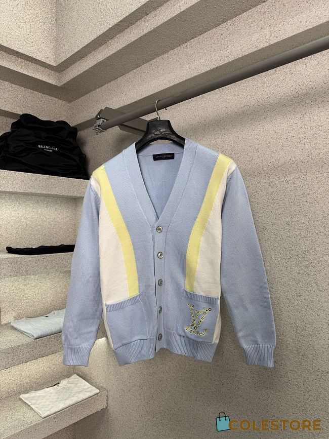 Colestore Louis Vuitton Embroidered Signature Jacquard Cardigan Arctic Ice - 1