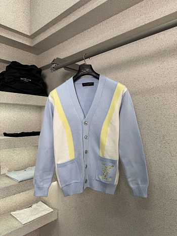 Colestore Louis Vuitton Embroidered Signature Jacquard Cardigan Arctic Ice