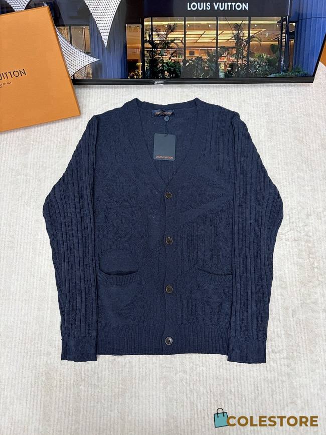 Colestore Louis Vuitton Monogram Flower Summery Long-Sleeved Cardigan Deep Navy - 1