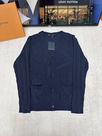 Colestore Louis Vuitton Monogram Flower Summery Long-Sleeved Cardigan Deep Navy
